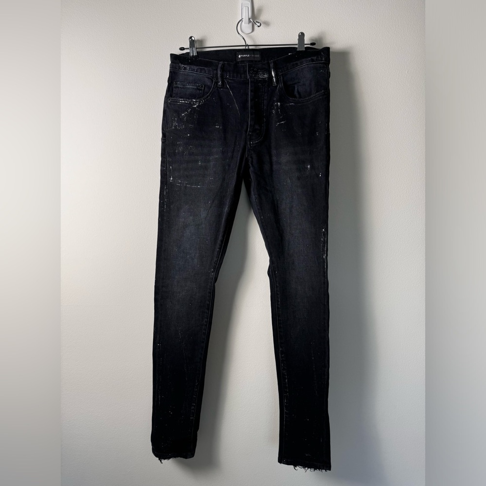 Purple Brand Mens Jeans Size 30 Black Silver Paint Splatter Style P001